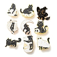 9Pcs 9 Style Cat Enamel Pins, Cute Alloy Enamel Brooches for Backpacks Clothes, Light Gold, Black, 20~35x22~31x9.5mm, 1pc/style(JEWB-SZ0001-33)