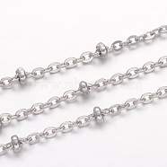3.28 Feet 304 Stainless Steel Cable Chains, Soldered, Satellite Chains, with Rondelle Beads, Stainless Steel Color, 3x2.3x0.6mm(X-CHS-K004-13P-0.6mm)
