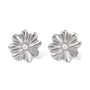 304 Stainless Steel Plastic Bead Stud Earrings, Golden  Flower, Stainless Steel Color, 22.7x23.5mm(EJEW-S227-01P)