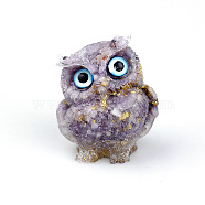 Resin Home Display Decorations, with Natural Lilac Jade Chips and Gold Foil Inside, Owl, 60x50x42mm(G-PW0005-01-21)