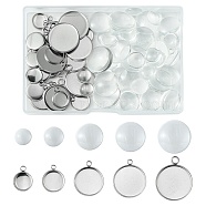 DIY Blank Dome Pendant Making Kit, Including Flat Round 304 Stainless Steel Pendant Cabochon Settings, Glass Cabochons, Stainless Steel Color, 66Pcs/box(DIY-FS0005-47)