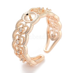 Rack Plating Heart Brass Micro Pave Cubic Zirconia Open Cuff Ring Settings, for Half Drilled Beads, Long-Lasting Plated, Lead Free & Cadmium Free, Light Gold, 7.5mm, Adjustable, Pin: 0.9mm(KK-Z071-26KCG)