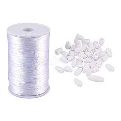 Polyester Cord, Rattail Satin Cord, with Spool, for Beading Jewelry Making, with Plastic Breakaway Clasps, White, 2.5mm, about 100m/roll, 1roll(OCOR-PJ0001-001B)