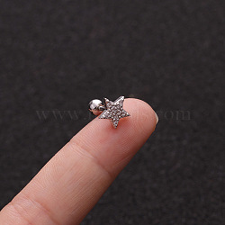 316L Surgical Stainless Steel Micro Pave Clear Cubic Zirconia Star Cartilage Earrings, Stainless Steel Color, 6mm, Pin: 1.2mm(WG9CD6D-33)