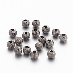 Brass Textured Beads, Nickel Free, Round, Gunmetal, Size: about 4mm in diameter, hole: 1mm(EC247-NFB)