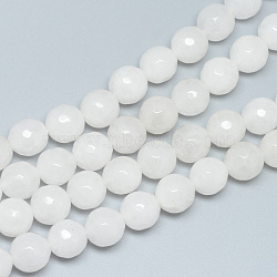 Glass Beads Strands, Faceted, Round, White, 8~9mm, Hole: 1mm, about 45~47pcs/strand, 14.4~15.2 inch(X-G-R346-8mm-08)