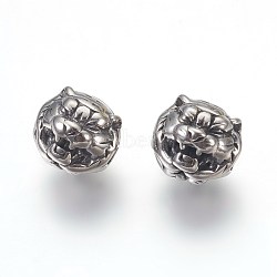 304 Stainless Steel Beads, Tiger, Antique Silver, 10x11x10mm, Hole: 2mm(STAS-E446-19AS)