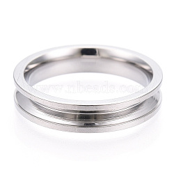 201 Stainless Steel Grooved Finger Ring Settings, Ring Core Blank, for Inlay Ring Jewelry Making, Stainless Steel Color, Inner Diameter: 16mm, Wide: 4mm(STAS-WH0039-11B-P)