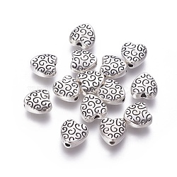 Tibetan Style Alloy Beads, Cadmium Free & Nickel Free & Lead Free, Heart, Antique Silver, 9x9x4mm, Hole: 1.5mm(PALLOY-5911-AS-NR)