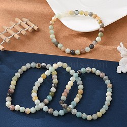 Natural Amazonite Bead Stretch Bracelets, Round, Inner Diameter: 2 inch~2-3/8 inch(5~6cm), Bead: 5.8~6.8mm(BJEW-K212-A-007)