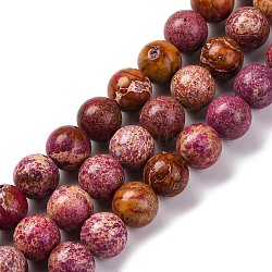 Dyed Natural Regalite/Imperial Jasper/Sea Sediment Jasper Beads Strands, Round, Medium Violet Red, 10mm, Hole: 1.2mm, about 19pcs/strand, 7.48''(19cm)(G-B124-C03-09)