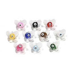 Transparent Glass Enamel Beads, Butterfly with Evil Eye, Mixed Color, 12x15x9~10mm, Hole: 1.2mm(GLAA-C029-01B)