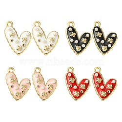 8Pcs 4 Colors Alloy Enamel Pendants, with ABS Imitation Pearl Beads, Light Glod, Heart with Flower Charm, Mixed Color, 21x14.5x4mm, Hole: 1.6mm, 2pcs/color(ENAM-FS0001-63)