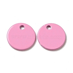 Spray Painted 201 Stainless Steel Charms, Flat Round Charms, Pearl Pink, 8.5x1mm, Hole: 1mm(STAS-G304-21C)
