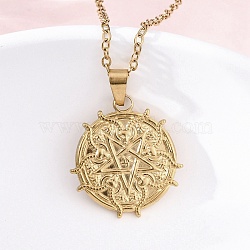 Demon Goat Pentagram 304 Stainless Steel Pendant Necklaces, Ion Plating(IP), Real 18K Gold Plated, 17.95 inch(45.6cm)(NJEW-M096-39G)