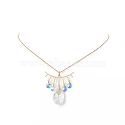 Teardrop Glass Pendant Necklace, Brass Jewelry for Woman, Real 18K Gold Plated, 16.26 inch(41.3cm)(NJEW-JN04231)