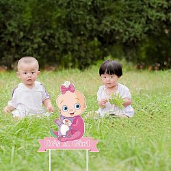 Plastic Yard Signs Display Decorations, for Outdoor Garden Decoration, Baby with Word It's A Girl, Pink, 360x320x4mm(DIY-WH0248-010)