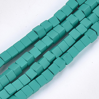 Spray Painted Non-magnetic Synthetic Hematite Beads Strands, Cube, Dark Cyan, 4x4x4mm, Hole: 0.8mm, about 94~100pcs/strand, 15.5 inch~16.3 inch