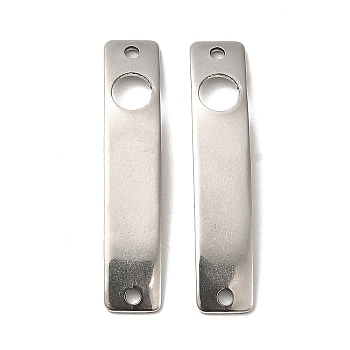 201 Stainless Steel Connector Charms, Curved Rectangle Links with Hollow Pattern, Stainless Steel Color, Round, 30x6x0.8mm, Hole: 1.4mm