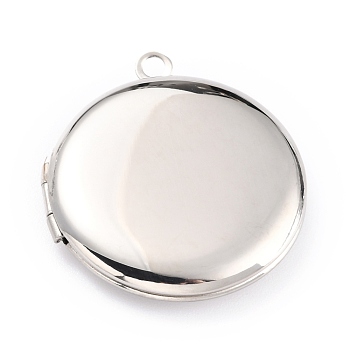 316 Stainless Steel Locket Pendants, Photo Frame Charms for Necklaces, Manual Polishing, Flat Round, Stainless Steel Color, 31x27.5x5.5mm, Hole: 2.2mm, Inner Diameter: 20mm