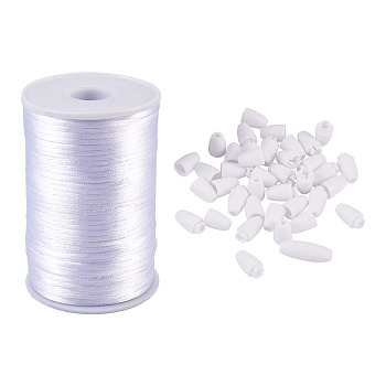 Polyester Cord, Rattail Satin Cord, with Spool, for Beading Jewelry Making, with Plastic Breakaway Clasps, White, 2.5mm, about 100m/roll, 1roll