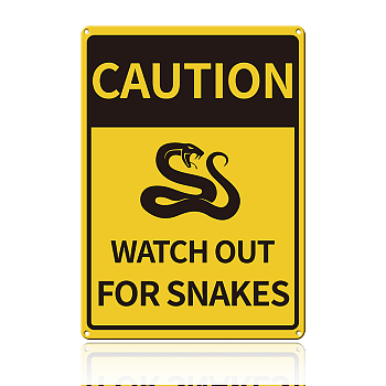 UV Protected & Waterproof Aluminum Warning Signs, CAUTION WATCH OUT FOR SNAKES, Yellow, 30x25cm
