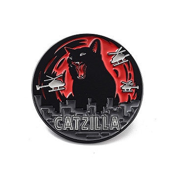 Gothic Catzilla Zinc Alloy Enamel Pins, Halloween Brooch, for Backpack Clothes, Cat Shape, 30x30x1.5mm