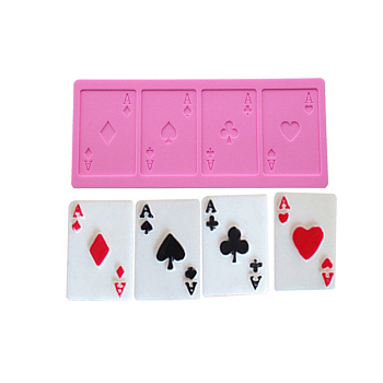 Poker Ace Food Grade Silicone Molds, Resin Casting Molds, for Chocolate, Candy, UV Resin & Epoxy Resin Craft Making, Hot Pink, 231x101x4.5mm, Inner Diameter: 78x51.5mm