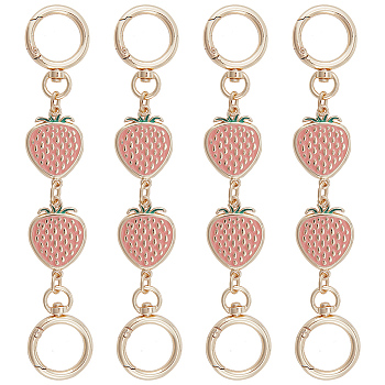 Alloy Enamel Strawberry Link Purse Strap Extenders, with Spring Gate Clasp, Light Gold, Pink, 16cm