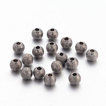 Brass Textured Beads, Nickel Free, Round, Gunmetal, Size: about 4mm in diameter, hole: 1mm