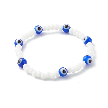 Glass Beads & Handmade Lampwork Beads Stretch Bracelets for Kid, Evil Eye, Blue, Inner Diameter: 1-3/4 inch(4.5cm)