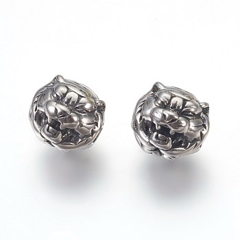 304 Stainless Steel Beads, Tiger, Antique Silver, 10x11x10mm, Hole: 2mm