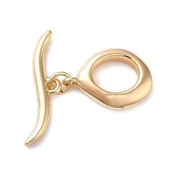 Brass Toggle Clasps, Wave Shape, for Jewelry Making, Golden, O clasps: 13.5x10x2.5mm, Hole: 0.9mm, T clasps: 5x19x2mm, Hole: 1mm