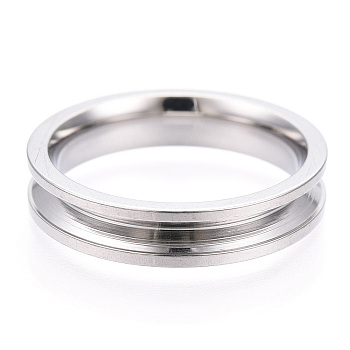 201 Stainless Steel Grooved Finger Ring Settings, Ring Core Blank, for Inlay Ring Jewelry Making, Stainless Steel Color, Inner Diameter: 16mm, Wide: 4mm