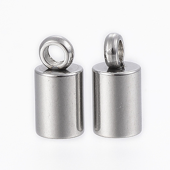 Tarnish Resistant 201 Stainless Steel Cord Ends, End Caps, Column, Stainless Steel Color, 8x4mm, Hole: 1.5mm, Inner Diameter: 3mm