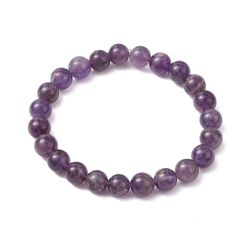 Natural Amethyst Beaded Stretch Bracelets for Women Men, Round, Inner Diameter: 2-1/8 inch(5.5cm)