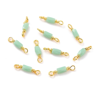 Eco-Friendly Electroplated Glass Links Connectors, with Golden Brass Findings, Cadmium Free & Lead Free, Faceted, Polygon, Aquamarine, 14x2.5mm, Hole: 1.5mm