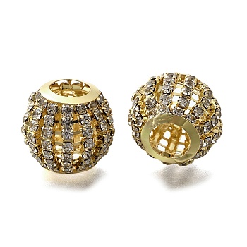 Rhinestone Brass Beads, Lead Free & Cadmium Free, Rack Plating, Round, Golden, 20x22.5mm, Hole: 9.5mm