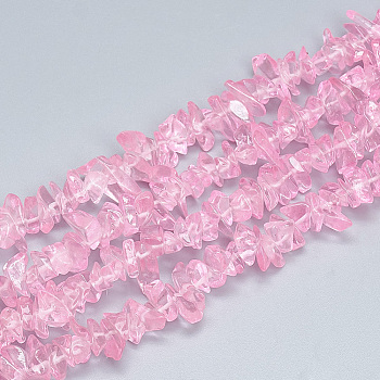 Baking Painted Glass Beads Strands, Chip, Pearl Pink, 5~11x3~9x1~9mm, Hole: 1mm, about 200~300pcs/strand, 33.8 inch