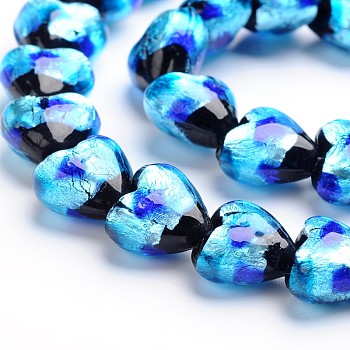Handmade Lampwork Heart Beads, Blue, 11x12x8mm, Hole: 1mm