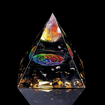 Orgonite Pyramid Resin Energy Generators, Reiki Natural Amethyst Round & Obsidian Chips Inside for Home Office Desk Decoration, 60x60x60mm