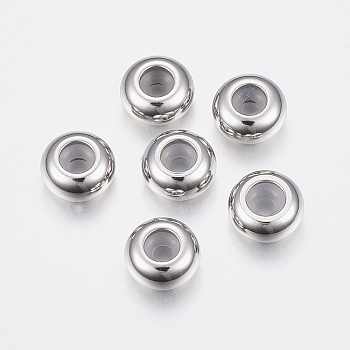 201 Stainless Steel Bead Spacers, Slider Beads, Stopper Beads, Rondelle, Stainless Steel Color, 8x4mm, Hole: 2mm