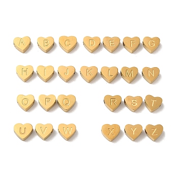 Ion Plating(IP) 304 Stainless Steel Beads, Golden, Heart with Letter, Letter A~Z, 5.5x6.5x3mm, Hole: 1.6mm, 26pcs/set