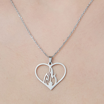 201 Stainless Steel Hollow Heart Pendant Necklace, Stainless Steel Color, 17.72 inch(45cm)