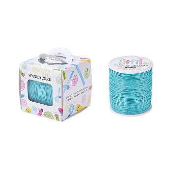 Waxed Cotton Cords, Light Sky Blue, 1mm, about 100yards/roll(91.44m/roll), 300 feet/roll