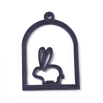 Acrylic Bunny Open Back Bezel Pendants, For DIY UV Resin, Epoxy Resin, Pressed Flower Jewelry, Rabbit, Black, 50x34x2.5~3mm, Hole: 2.5~3mm