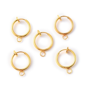 Brass Clip-on Earring Finding, with Horizontal Loops, Ring, Golden, 18x13x0.7~4.5mm, Hole: 2mm