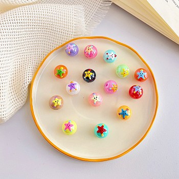 Opaque Acrylic Bead, Round with Star, Mixed Color, 16mm
