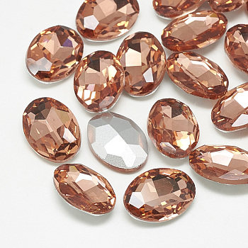 Pointed Back Glass Rhinestone Cabochons, Back Plated, Faceted, Oval, Vintage Rose, 18x13x5.5mm