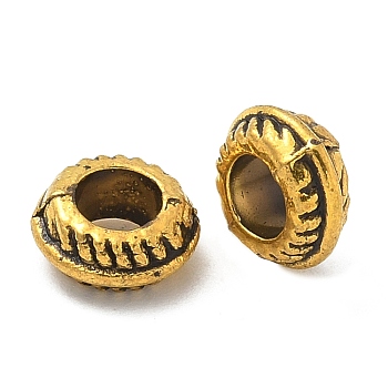 Tibetan Style Alloy Beads, Cadmium Free & Lead Free, Flat Round, Antique Golden, 7.5x3.5mm, Hole: 3.5mm, about 2127pcs/1000g